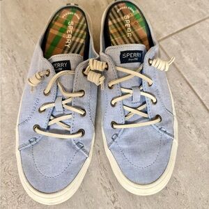 Sperry women’s Chambray Blue Canvas Boat Shoes